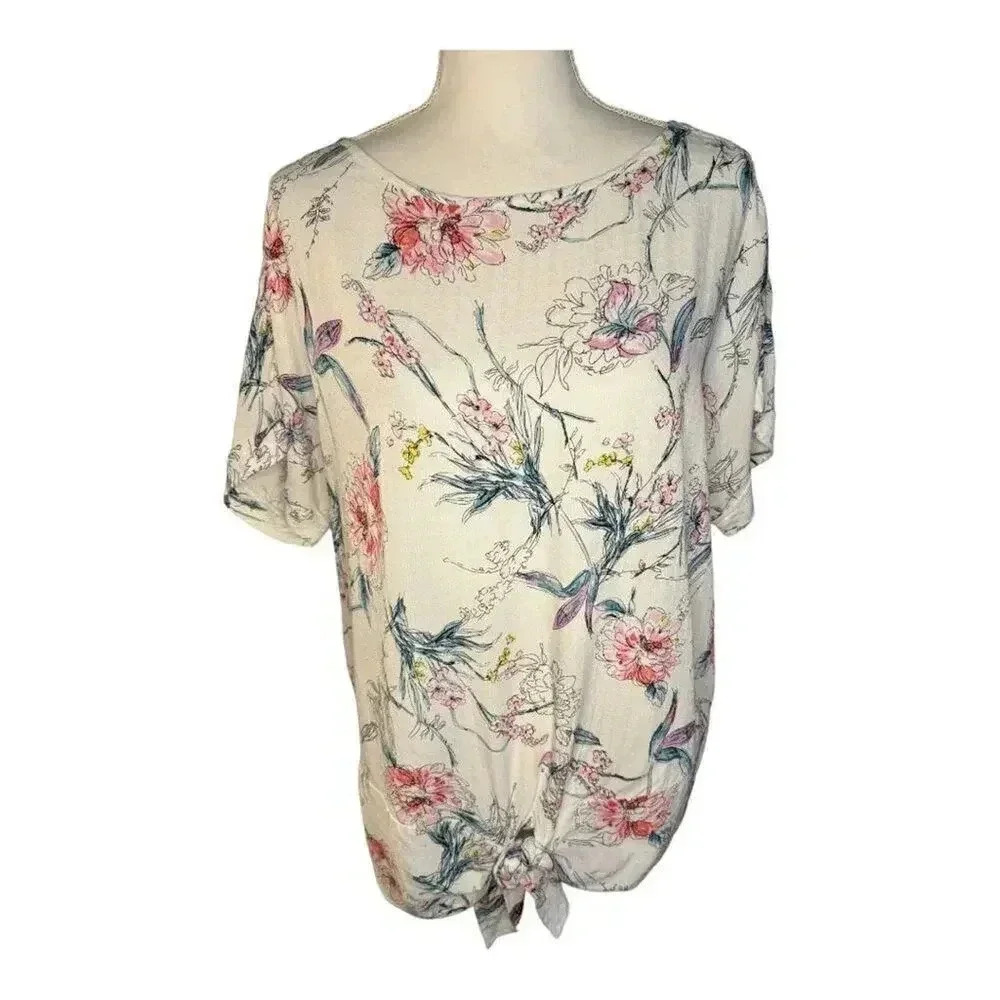 Buffalo David Bitton Women’s Medium White Floral Tie Front Top